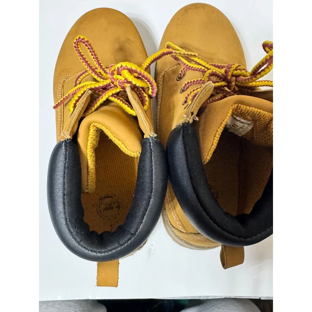 Wonder Nation Youth Size 2 Wheat Faux Nubuck Lace Up Work Boots Yellow Black New